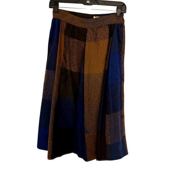Stunning VTG Plaid Blue Brown Midi Skirt Rafaella Women's Size 8 - Picture 2 of 6